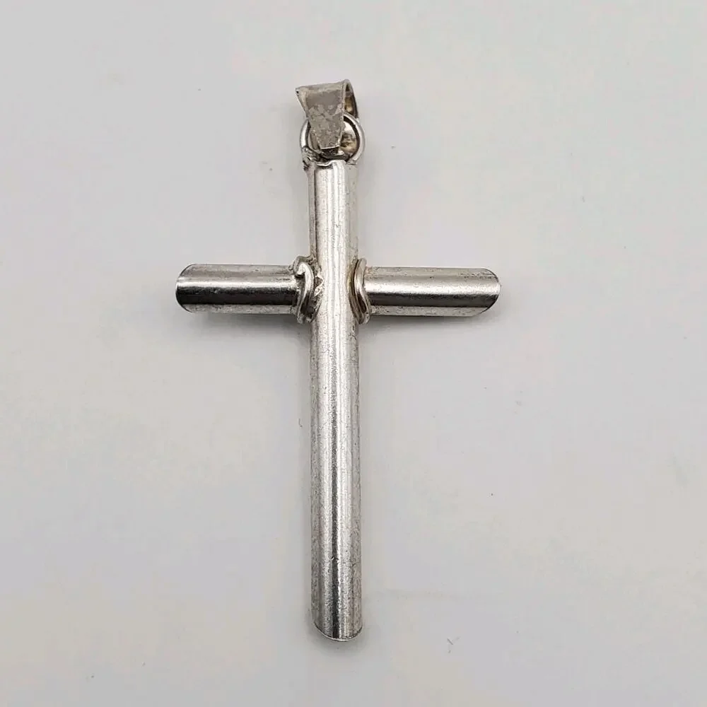 Vintage Taxco Sterling Silver Starburst Cross Pendant 2